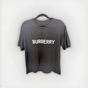 Men’s Black Burberry Shortsleeved Cotton Shirt with White Letter Logo Size L